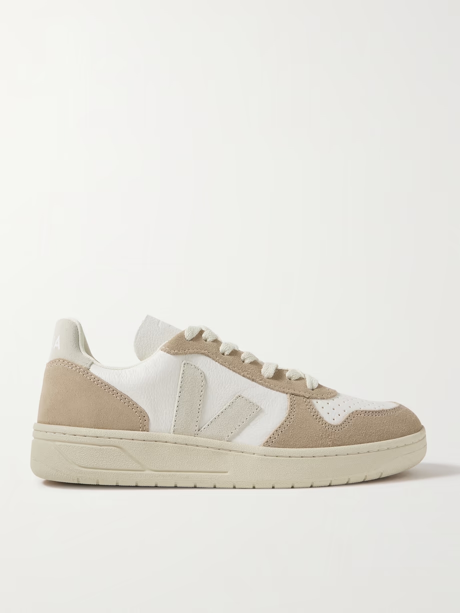 V-10 suede-trimmed leather sneakers