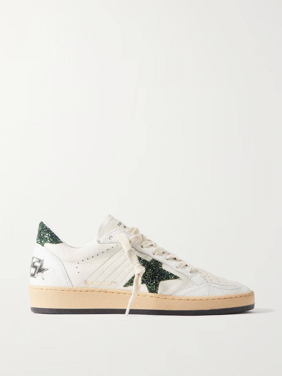 Ballstar glittered distressed leather sneakers