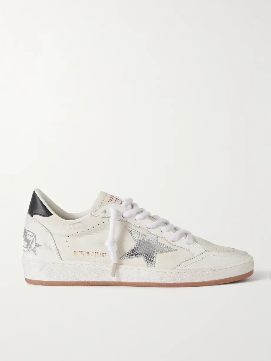 Ball Star distressed metallic-trimmed leather sneakers