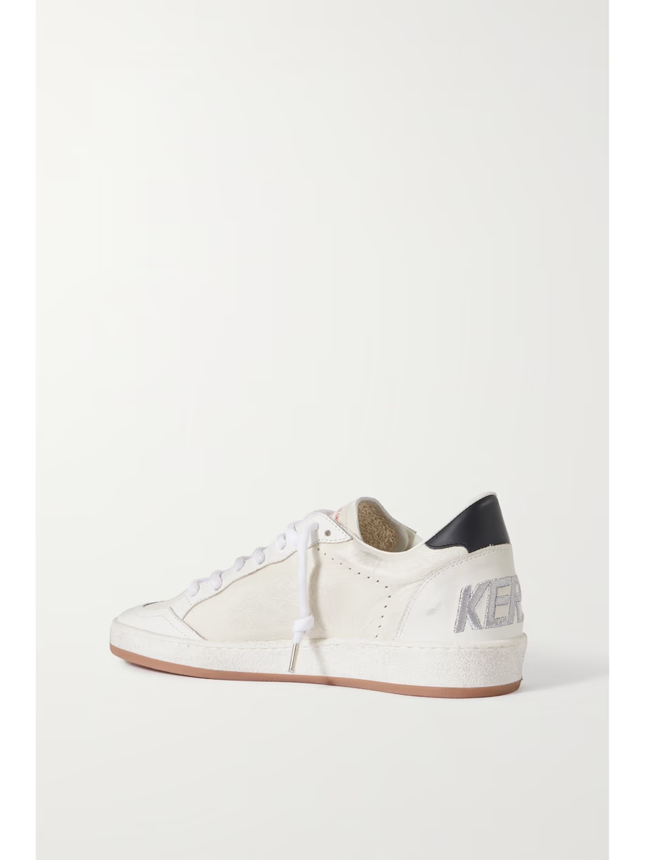 Ball Star distressed metallic-trimmed leather sneakers