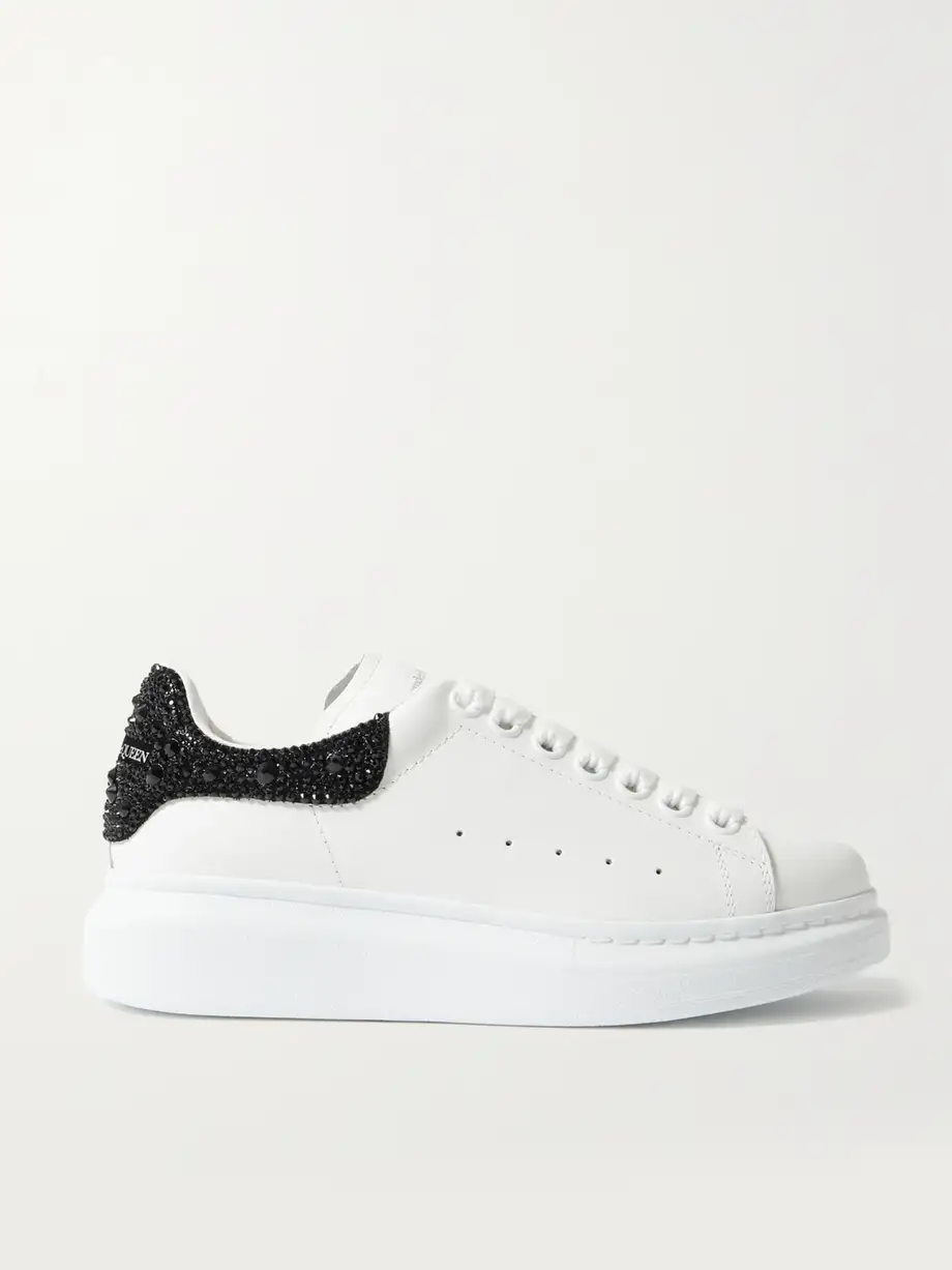 Crystal-embellished leather exaggerated-sole sneakers