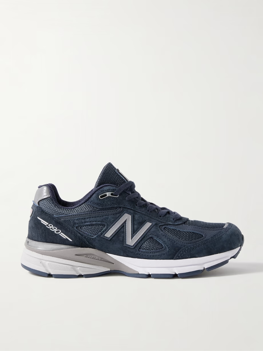 990v4 leather-trimmed suede and mesh sneakers