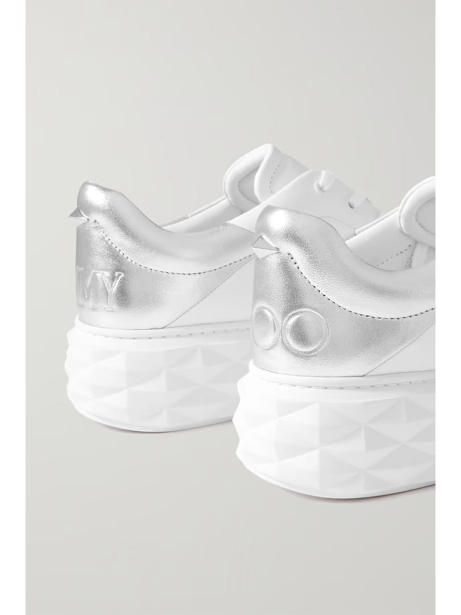 Diamond Maxi logo-debossed metallic leather platform sneakers