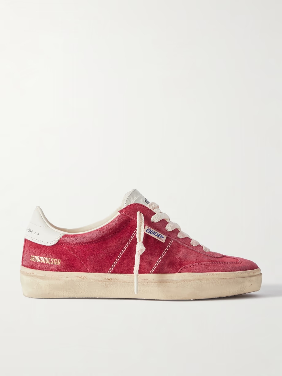 Soul-Star distressed leather-trimmed suede sneakers