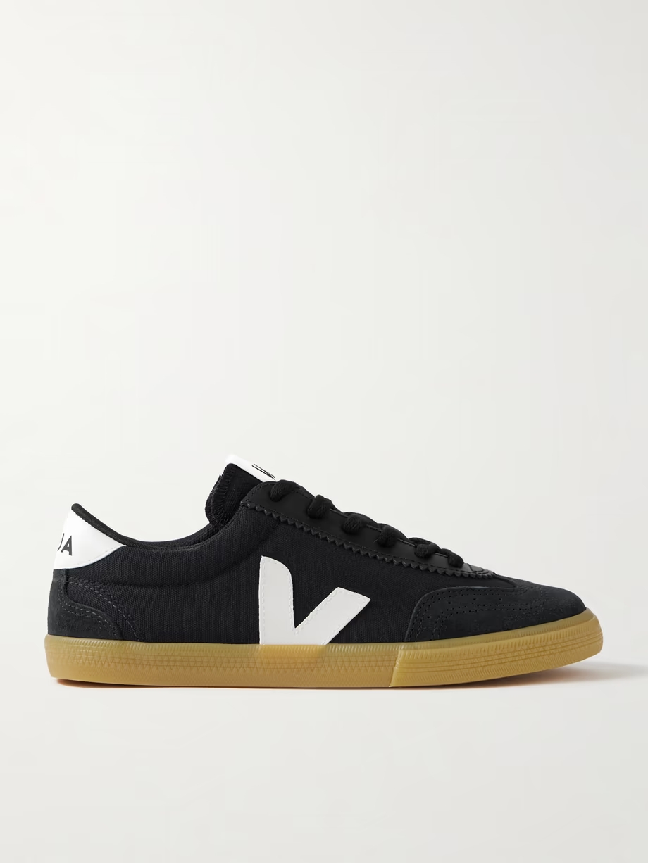 Volley suede and leather-trimmed canvas sneakers