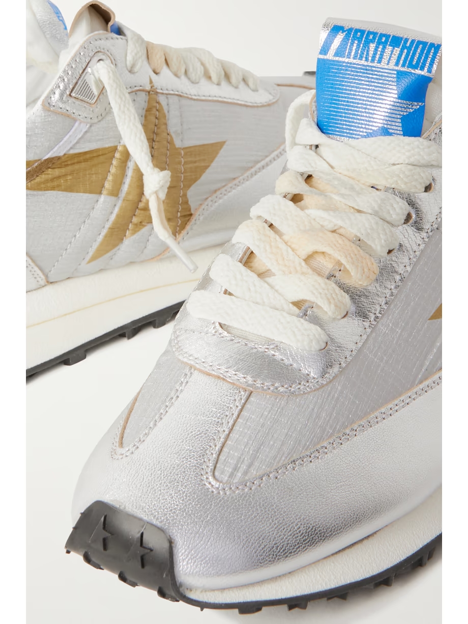 Running Marathon metallic leather-trimmed shell sneakers