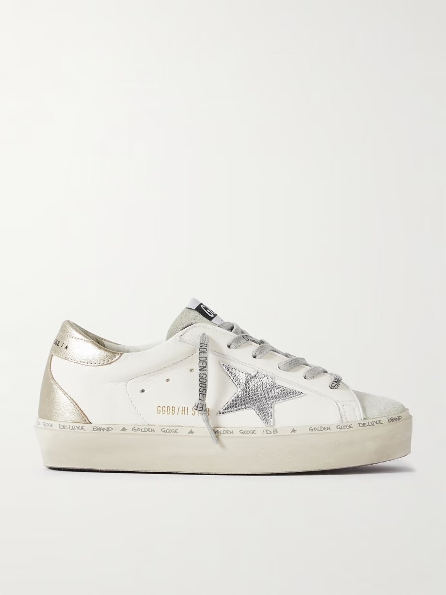 Hi Star distressed suede- and snake-effect-trimmed leather sneakers