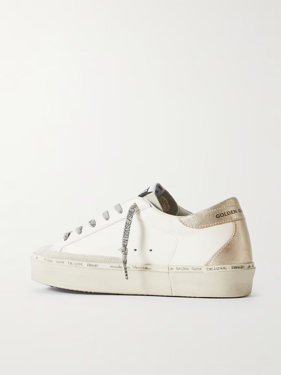 Hi Star distressed suede- and snake-effect-trimmed leather sneakers