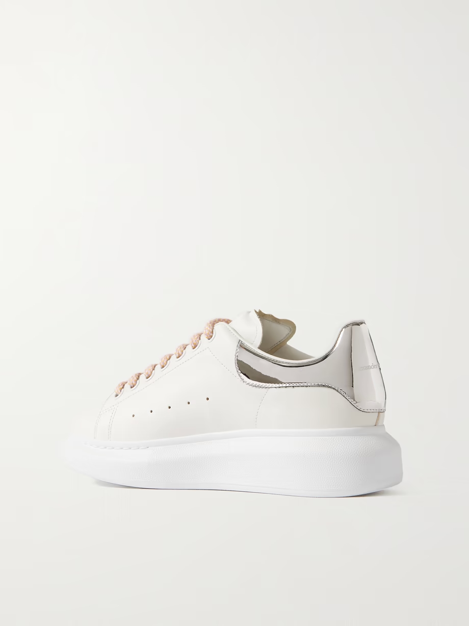 Matte and mirrored-leather exaggerated-sole sneakers