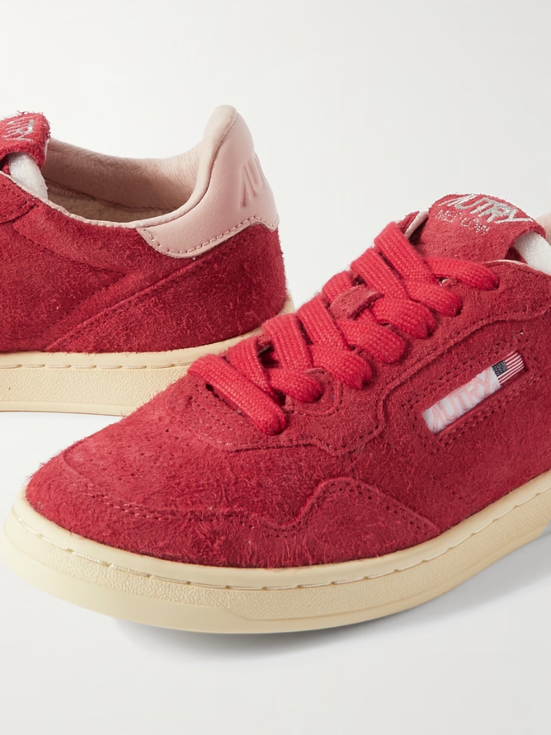 Flat Low leather-trimmed suede sneakers