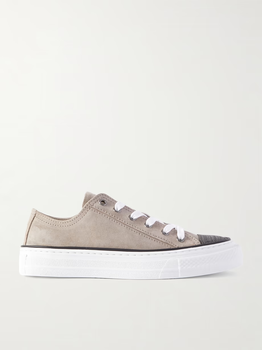 Bead-embellished suede sneakers