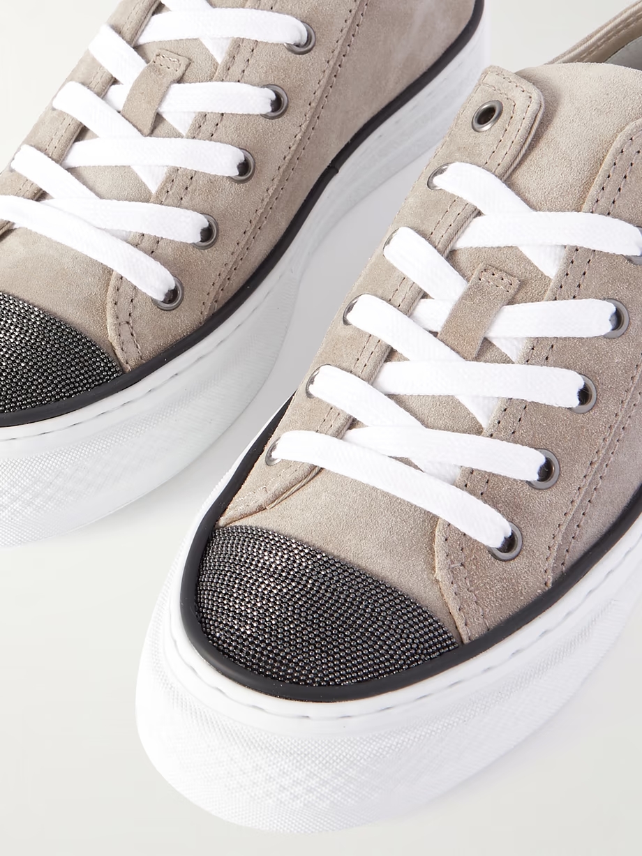 Bead-embellished suede sneakers