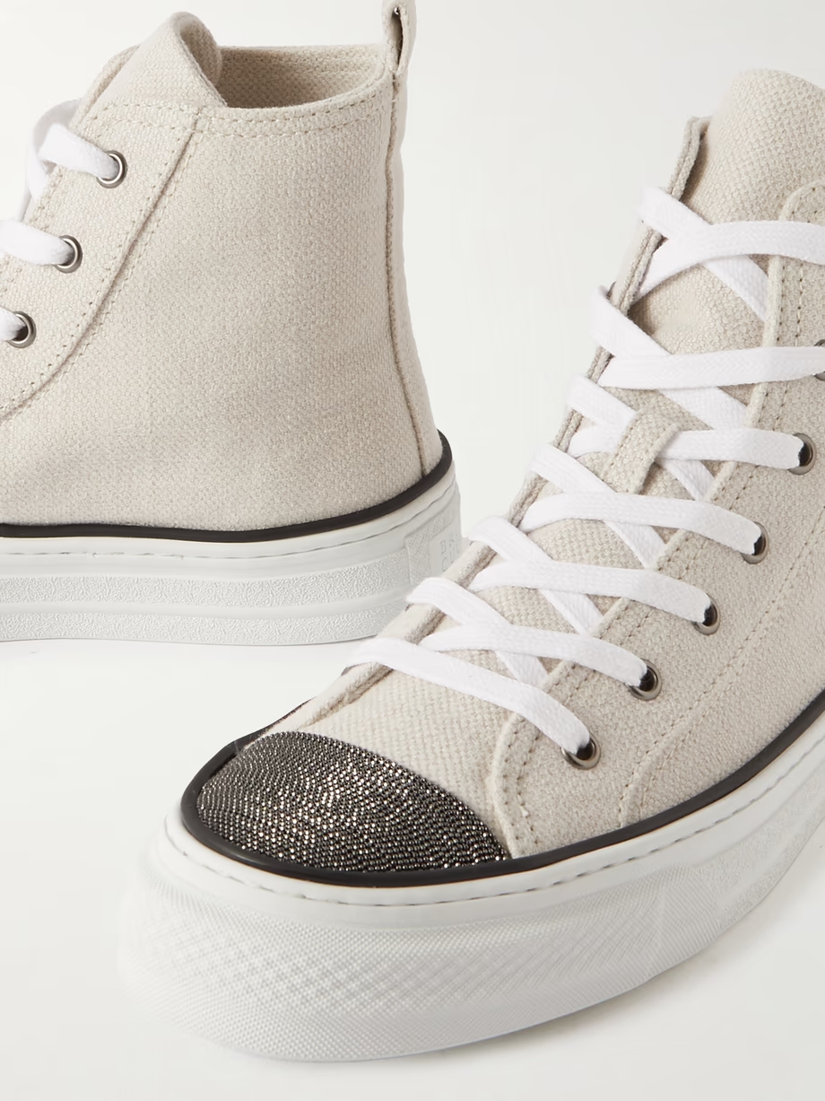 Bead-embellished canvas sneakers