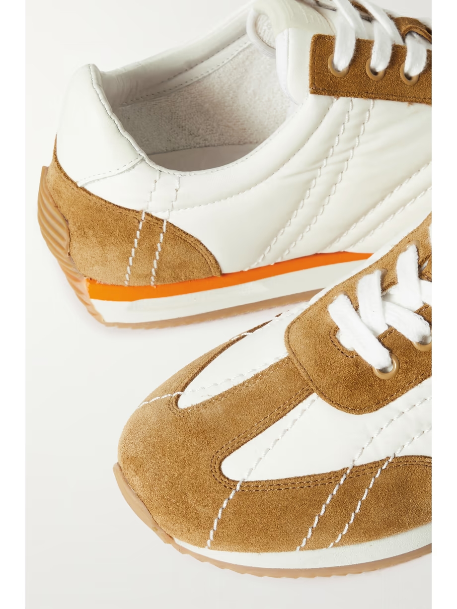 The Sport leather-trimmed suede and twill sneakers