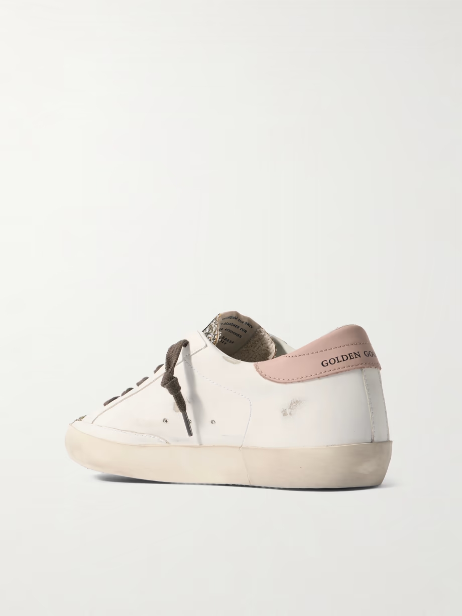 Super-Star distressed suede-trimmed glittered leather sneakers