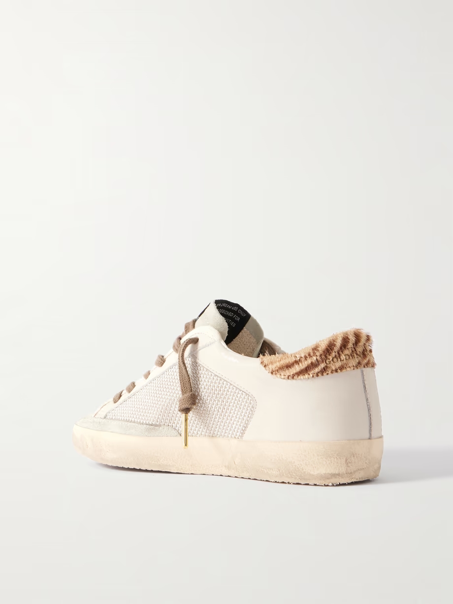 Super-Star calf hair and suede-trimmed mesh and distressed leather sneakers