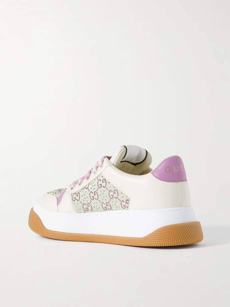 Double Screener crystal-embellished coated cotton-canvas and leather sneakers