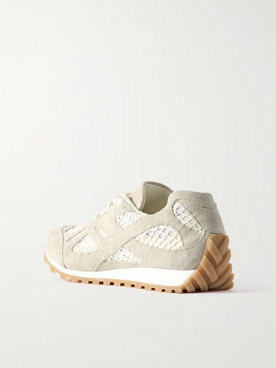 Orbit suede, leather, mesh and fishnet sneakers