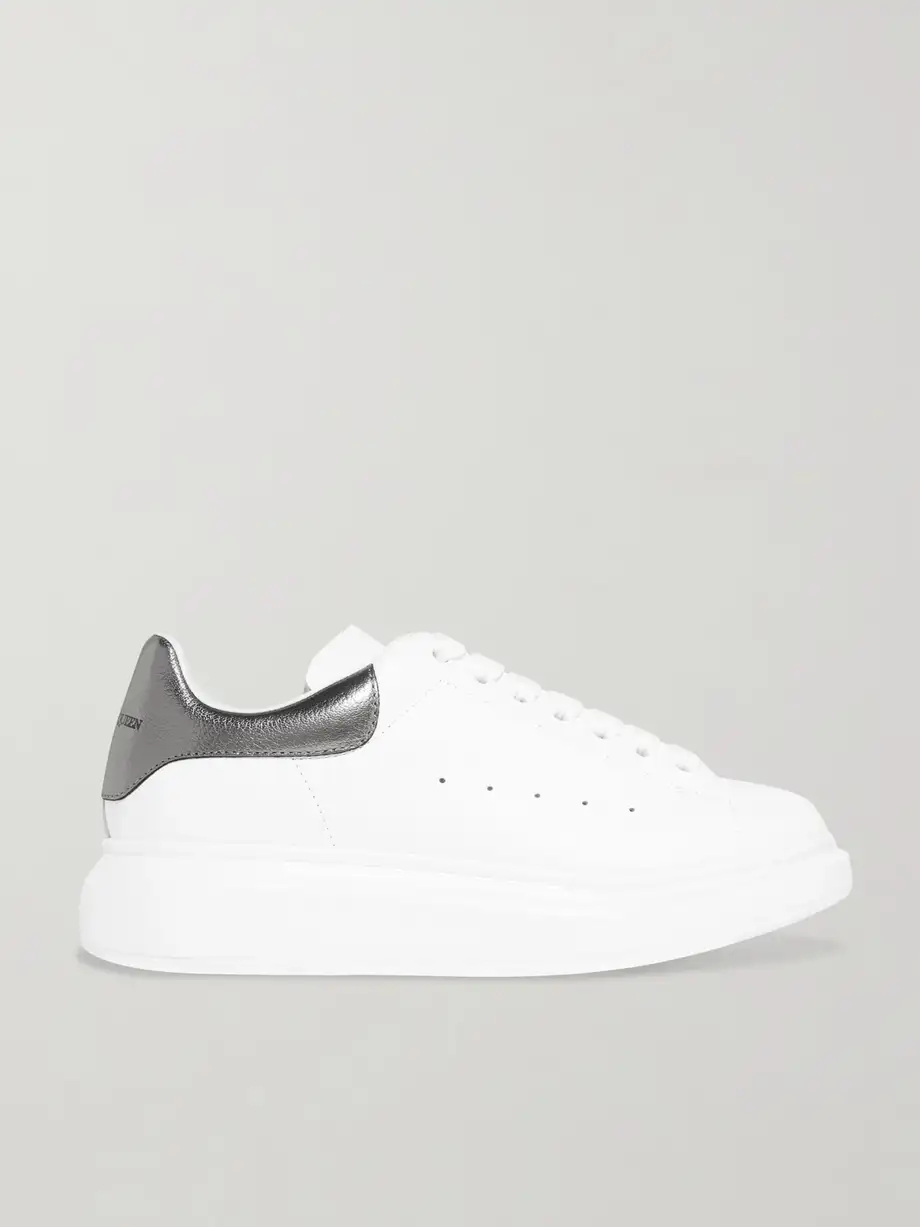 Metallic-trimmed leather exaggerated-sole sneakers