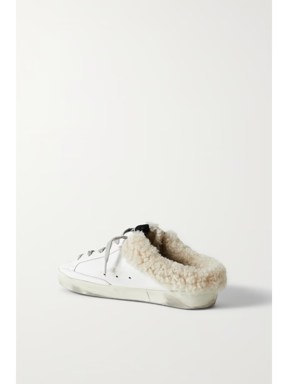 Superstar Sabot shearling-lined distressed glittered leather slip-on sneakers