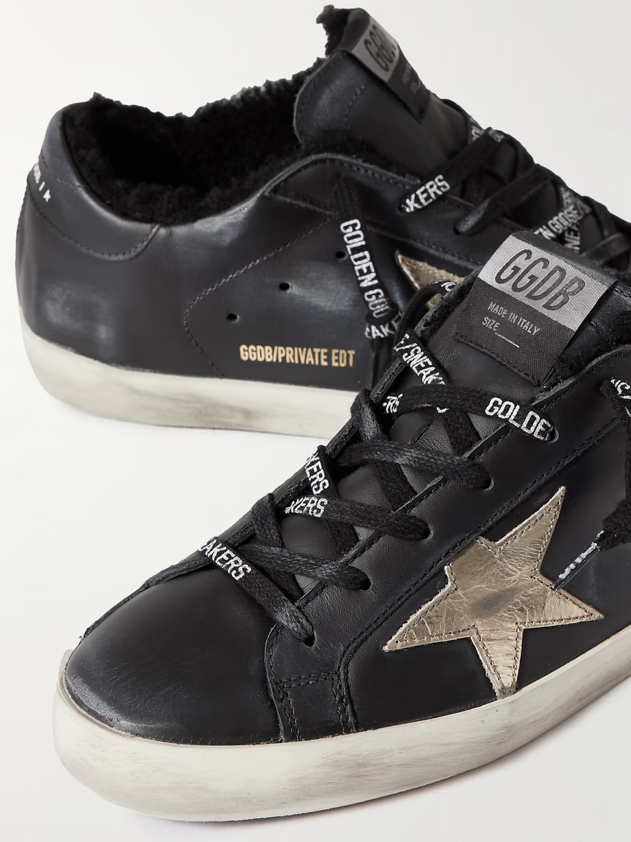 Superstar shearling-lined distressed leather sneakers