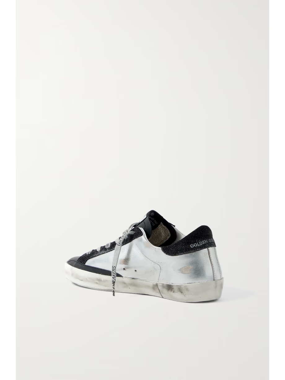 Superstar metallic distressed leather and suede sneakers