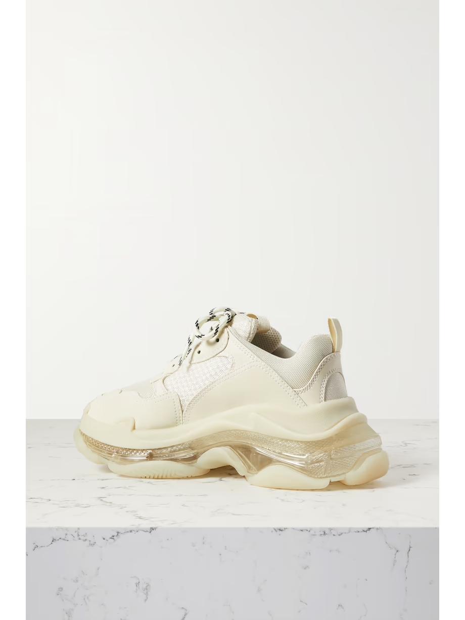 Triple S Clear Sole logo-embroidered faux leather and mesh sneakers