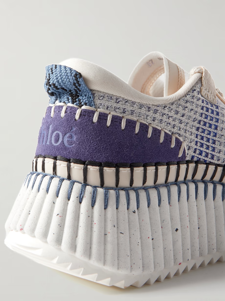 Nama embroidered suede and recycled-mesh sneakers