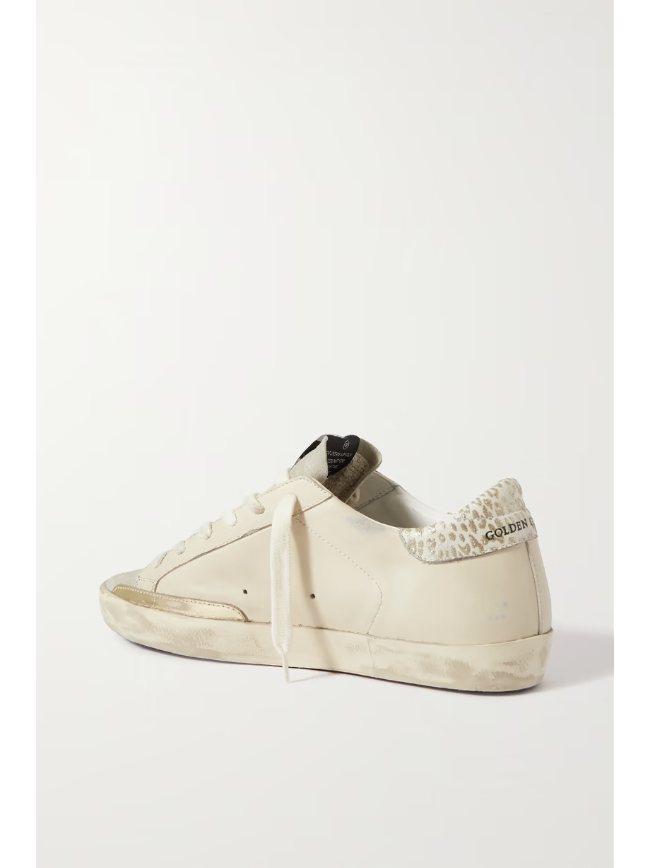 Super-Star metallic leopard-print distressed leather and suede sneakers