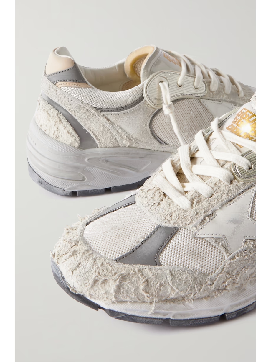 Dad-Star distressed leather-trimmed mesh and suede sneakers