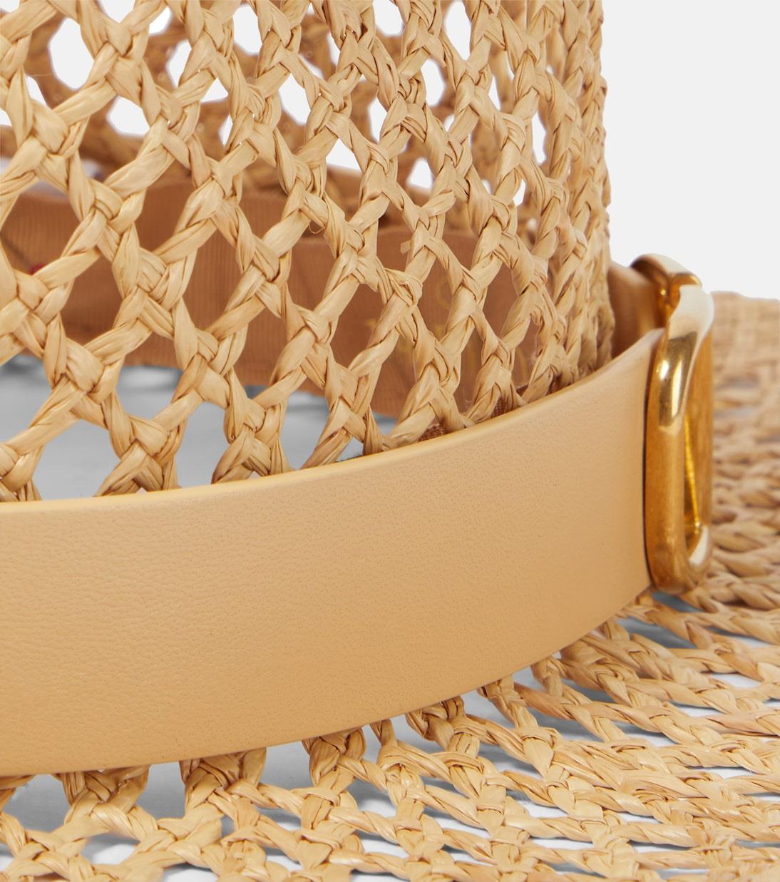 ValentinoVLogo leather-trimmed straw hat