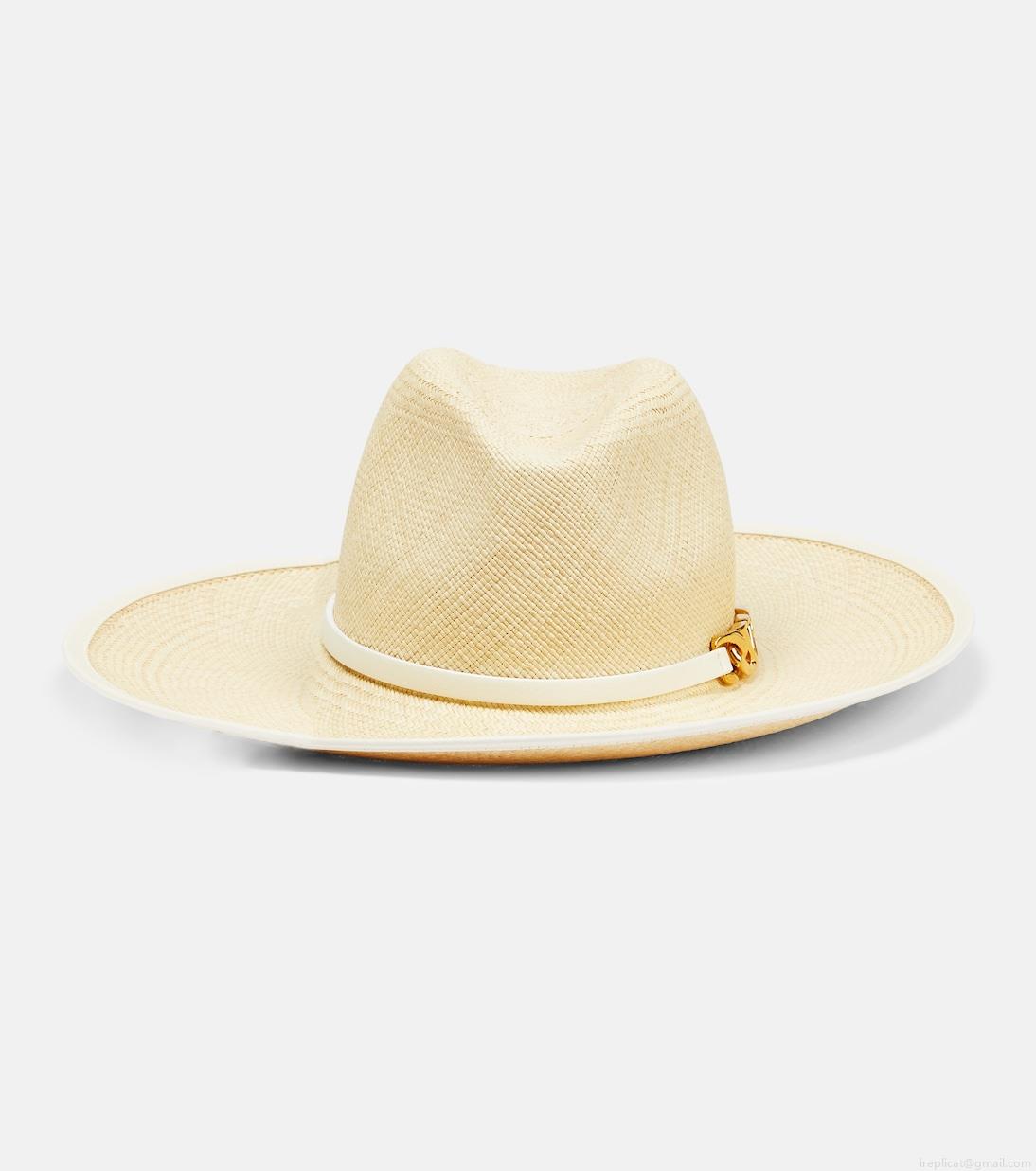 ValentinoVLogo leather-trimmed straw hat