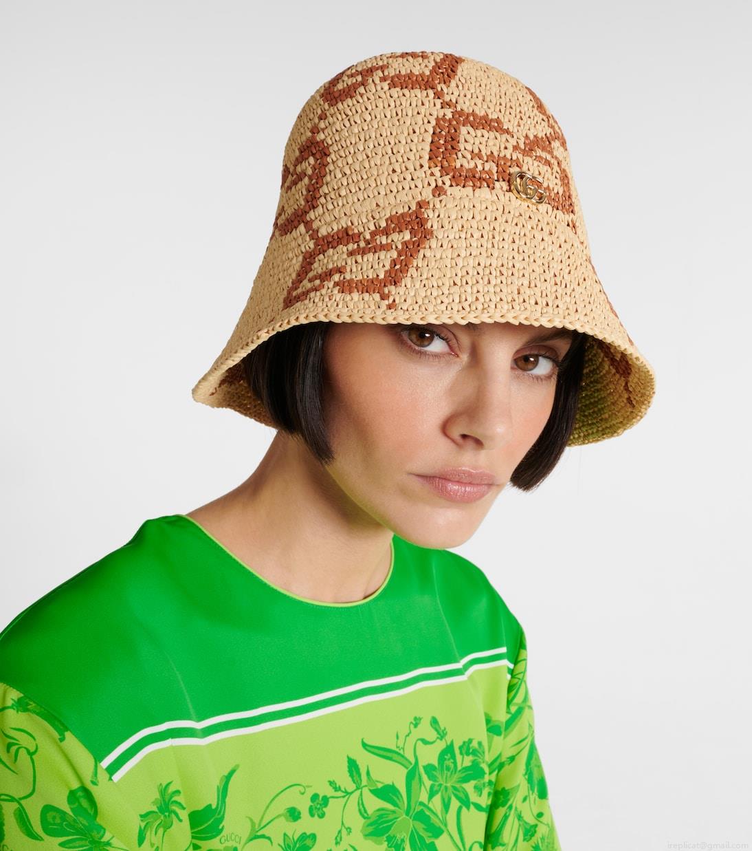 GucciGG raffia-effect cloche hat