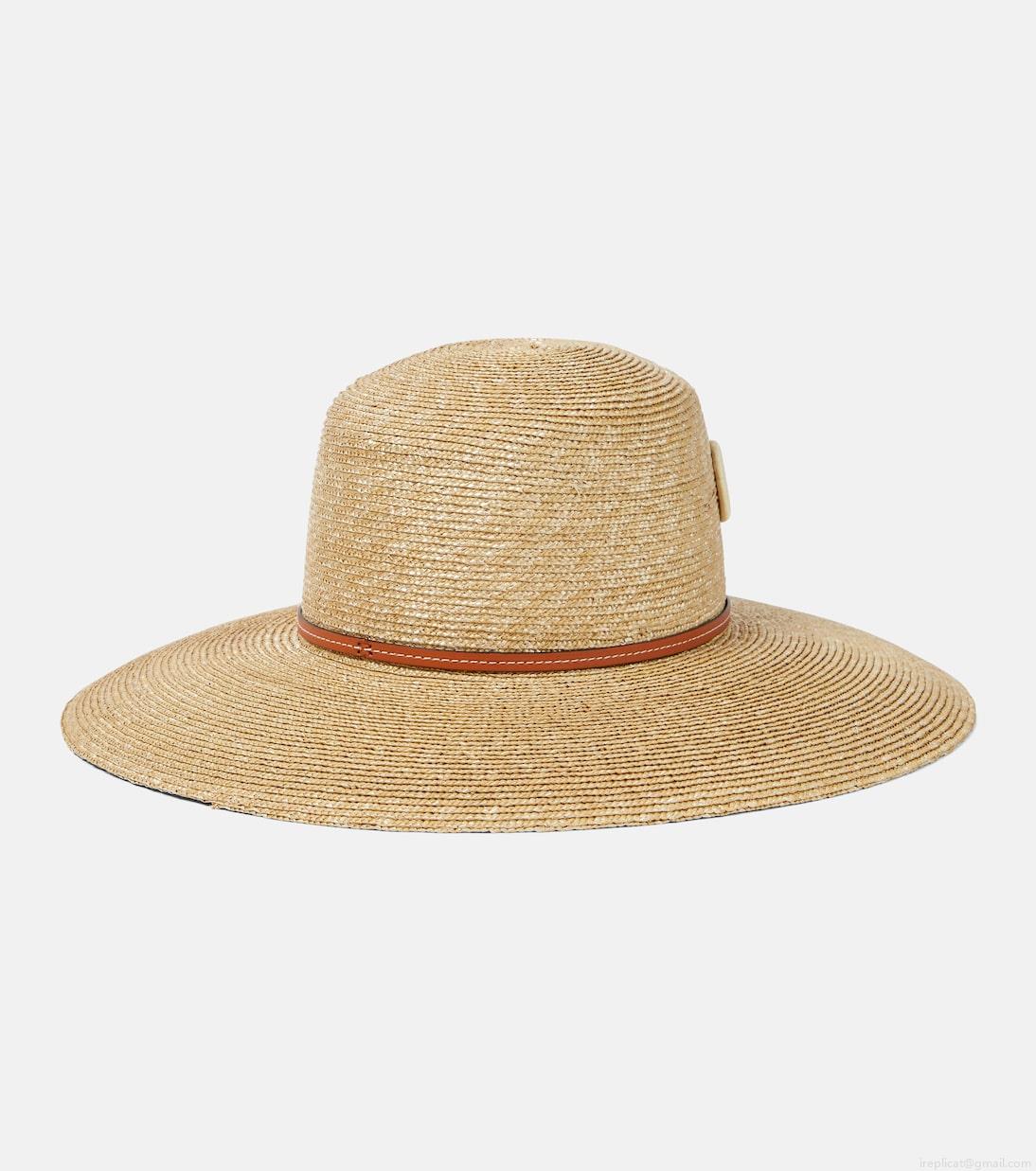 GucciLogo leather-trimmed straw sunhat