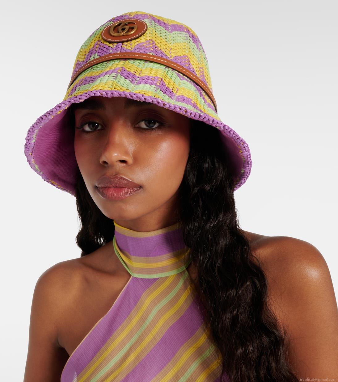 GucciGG printed leather-trimmed bucket hat