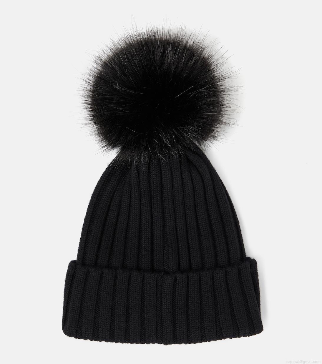 MonclerLogo faux fur-trimmed wool beanie