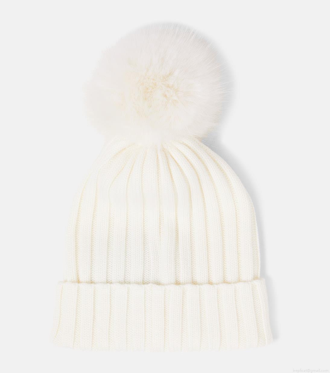 MonclerLogo faux fur-trimmed wool beanie