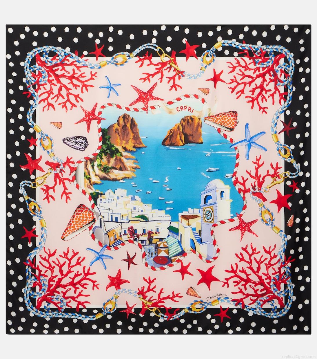 Dolce&GabbanaCapri printed silk twill scarf