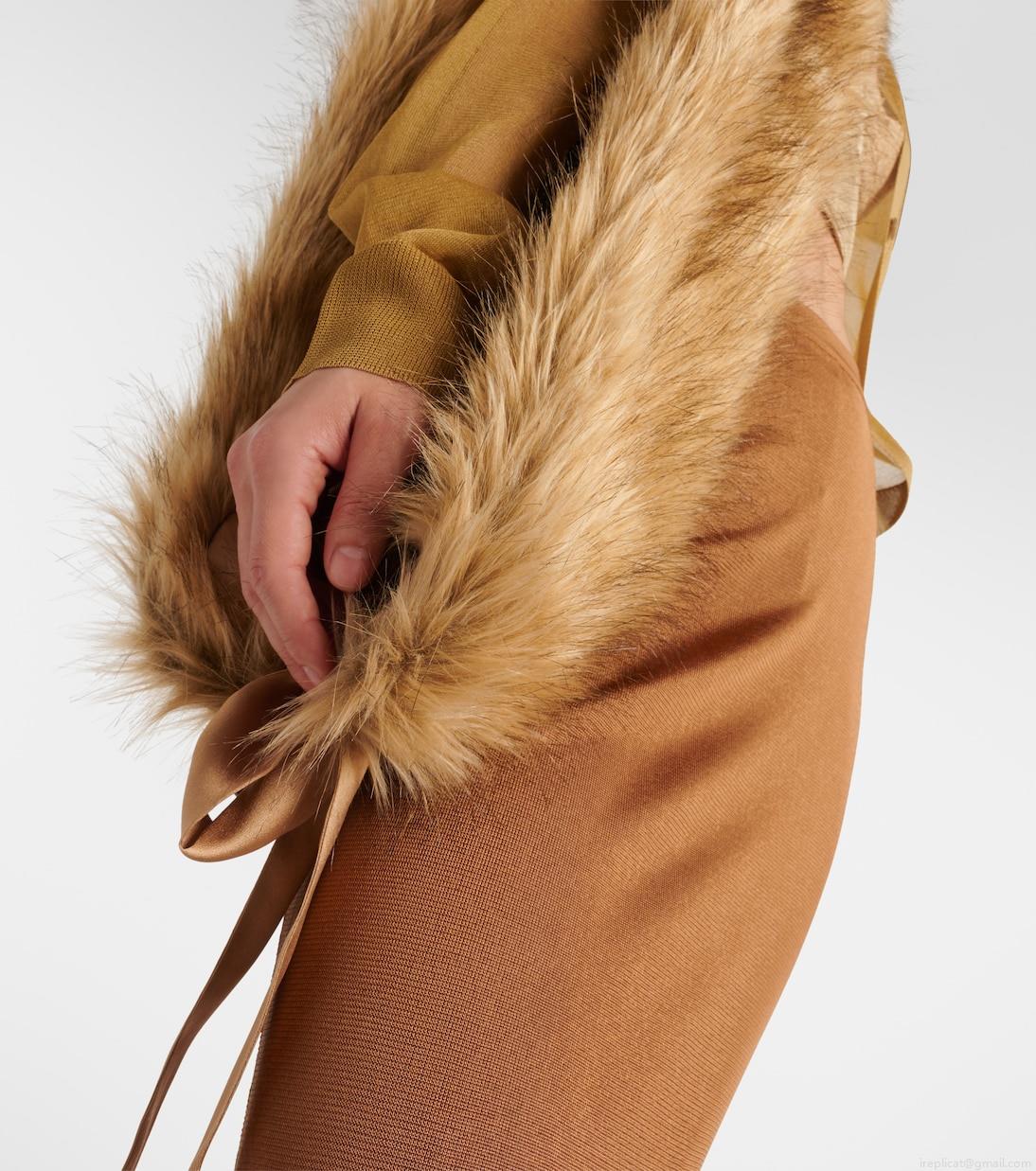 Saint LaurentBow-detail animal-free fur scarf