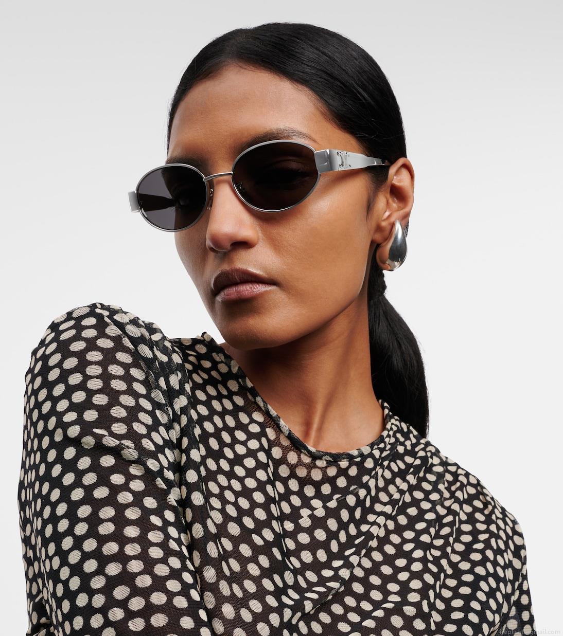 Celine EyewearTriomphe oval metal sunglasses